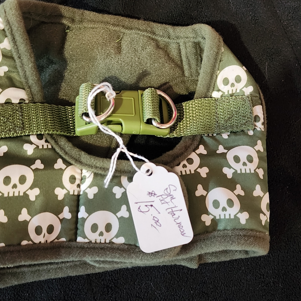Green Skull Print Fur Baby Harness